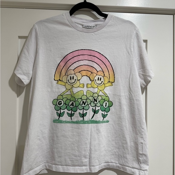 Ganni White Tee with Rainbow Graphic - Picture 2 of 5